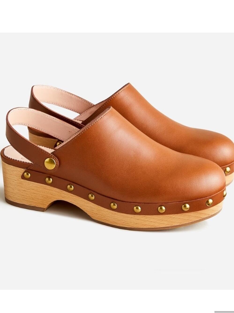 J. Crew Grace Convertible Strap Cognac Brown Leather Clogs Gold Stud size 7